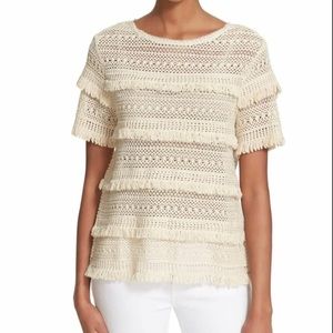 Joie Rafel Short-Sleeve Fringed Crochet Top A15